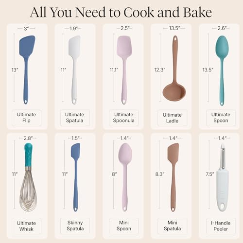 GIR: Get It Right 10-Piece Silicone Ultimate Kitchen Utensil Set – Spatulas, Ladle, Flip, Spoons, Whisk, Peeler & Spoonula – Nonstick, Non-Toxic, Heat-Resistant – Danish