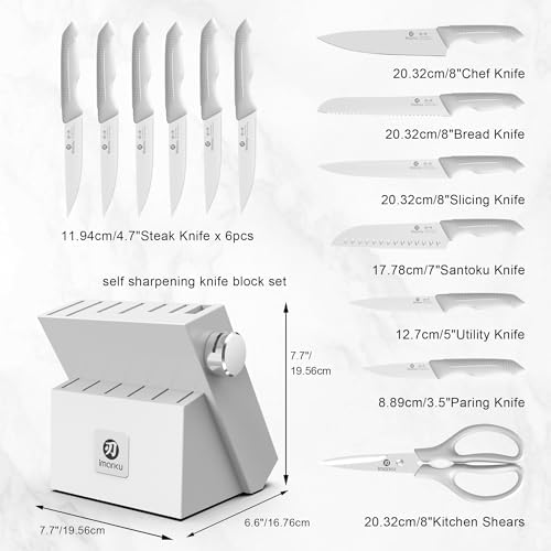 imarku 14-Piece Kitchen Knife Set, Gray Gyutou Knife Sets with Block and Build-in Sharpener, Ultra-Sharp Steak Knives Set of 6, Ergonomic Handle, Dishwasher Safe, New Apartment Essentials