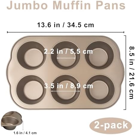 Non-Stick Jumbo 3.5" 6-Cup Muffin Pans, Set of 2(Gold)