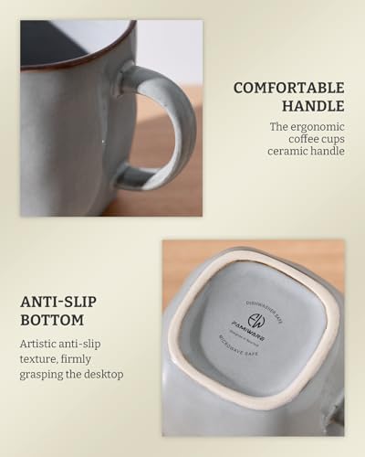 famiware Coffee Mugs Set of 8, Ocean Square 13oz Coffee Cup Set with Handle