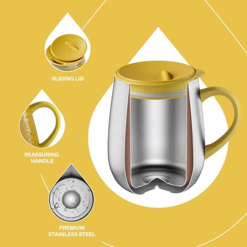 Ideus 16 oz Insulated Coffee Mug with Lid and Handle (Leopard Yellow)