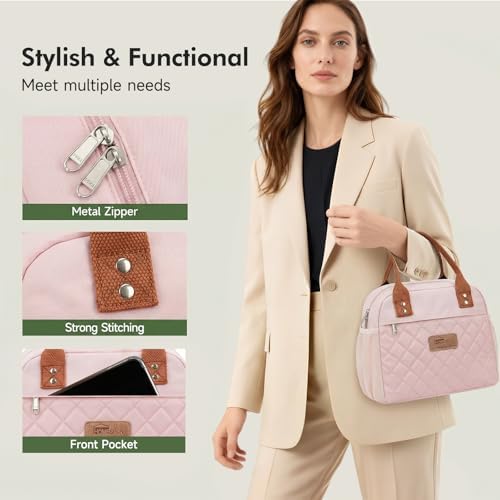 HOMESPON Insulated Lunch Bag for Women Men, Cooler Tote Box, Pink