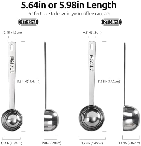 U-Taste Coffee Scoop 1&2 Tablespoon, 4.3in Long Handle Tbsp Measuring Spoon