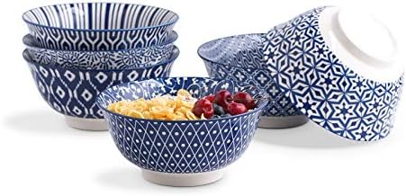 Selamica Porcelain 11oz Ice Cream Bowls Set of 6, Small Bowls, Vintage Blue