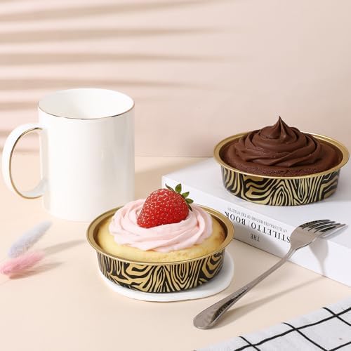 Beasea Aluminum Foil Ramekins, 100 Pack 7.3oz 215ml Disposable Baking Pie Cups Only, 4 Inch Mini Ramekin No Lids Tart Tin Mold Cupcake Baking Cups for Party - Tiger Stripes