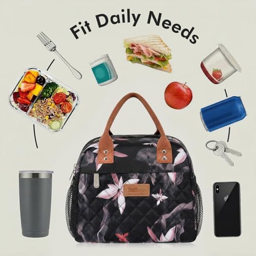 HOMESPON Insulated Lunch Bag for Women Men, Cooler Tote Box, Pink Flowers
