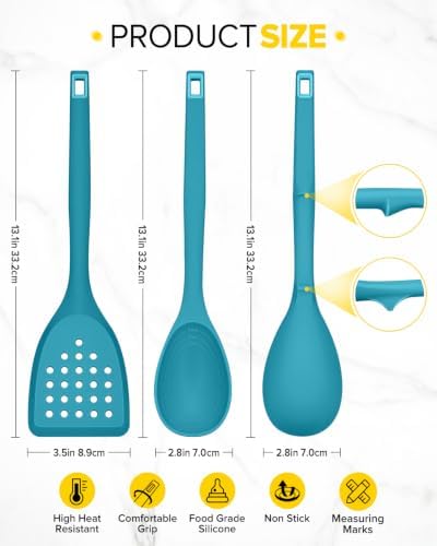 BUNDLEPRO Silicone Cooking Utensils Set, 4 Pcs Spatula and Spoon Set, Blue