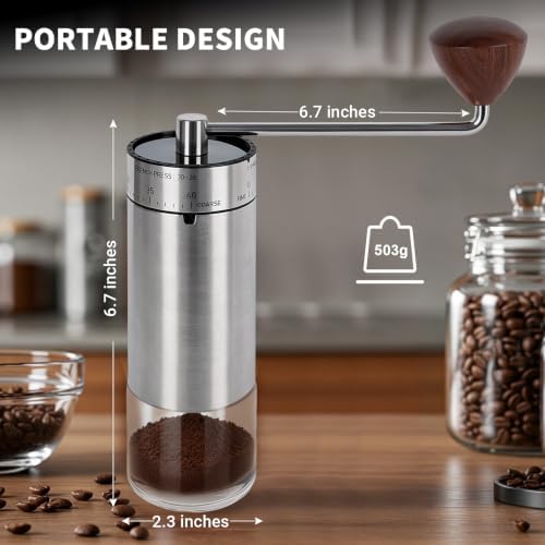 CEVING Mini Manual Coffee Grinder With 40 Adjustable Settings, Silver