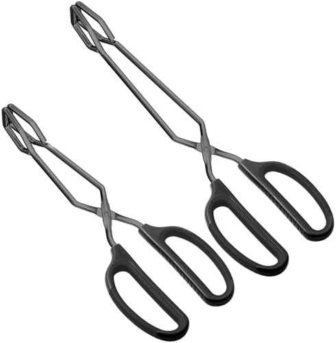 HINMAY Stainless Steel Kitchen Scissor Tongs 10" and 12" Set (Black)