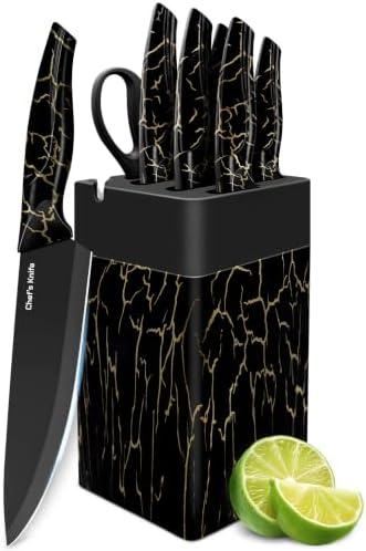 8 Pieces Kitchen Knife Block Sets, Dishwasher Safe, Black