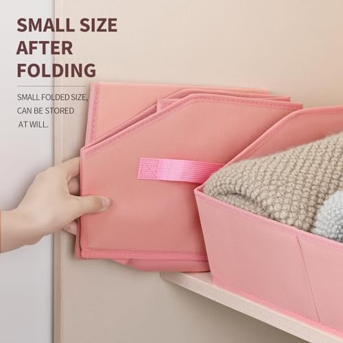 Homsorout Closet Baskets for Shelves Trapezoid - Decorative Storage Baskets with Handle, Closet Bins for Organization, Shelf Storage Bins for Clothes, Books, Home, Office, 8 Pack, Pink