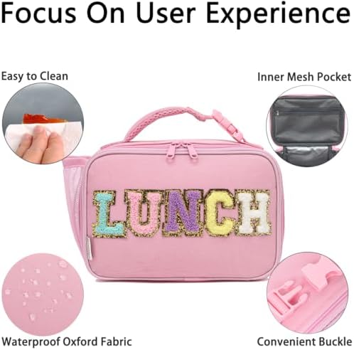 GYEUKHAM Insulated Lunch Box for School, Thermal Reusable Durable Freezable Lunch Bags for Kids Boys Girls Men Women - Small Soft Cooler Portable Lunch Tote Kit for Work Picnic Travel,Pink Alphabet