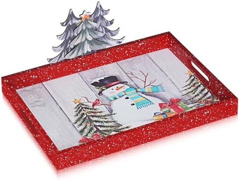 Christmas Decoration Serving Tray with Handels Decorative Tray Coffee Table Serving Platter Thanksgiving Tray - Breakfast Drinks Liquor Snowman(Red)