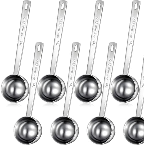 Geiserailie 8 Pcs 2 Tablespoon Scoops with Long Handle, 30 ml Stainless Steel Measuring Spoon for Coffee Milk Fruit Powder, Loose Tea Dry, Spice Jar, Cooking Baking, and Other Dry Goods