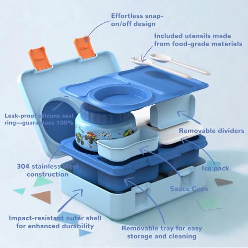 Kids Bento Box with Food Jar, Water Bottle, Lunch Bag, Vehicle