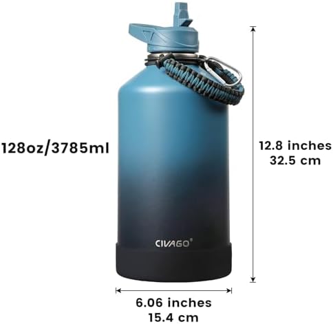 CIVAGO Gallon Insulated Stainless Steel Water Bottle With Straw and 3 Lids