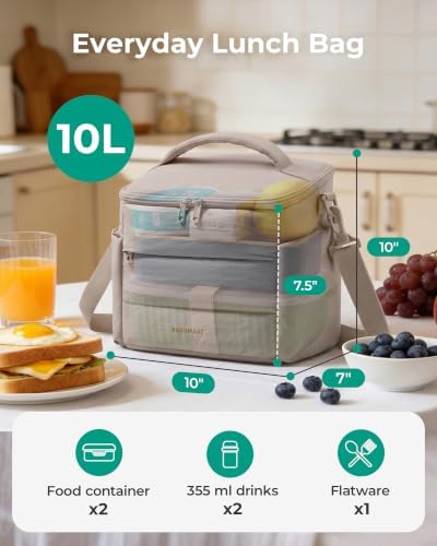 BAGSMART Lunch Box for Women, Cute Quilted Insulated Lunch Bag Sloped-lid