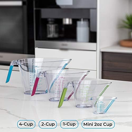 Liquid Measuring Cups with Spouts, 4-Piece Angled Plastic Set, 1 to 4 Cups