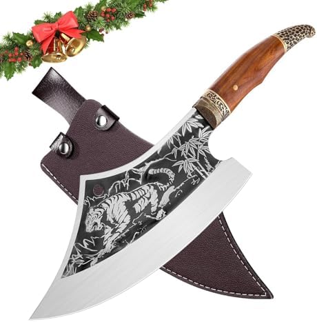 Purple Dragon Heavy Duty Meat Cleaver Knife with Leather Sheath