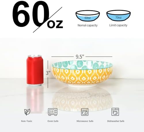 Selamica 60 OZ Ceramic Serving Bowls, Set of 3, Assorted Colors