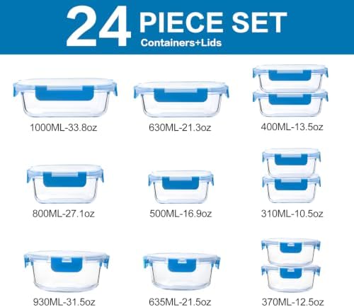 M MCIRCO 24 Piece Glass Food Storage Containers with Lids, Blue