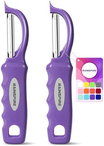 Rainspire Vegetable Peeler Potato Peelers for Kitchen, Sharp Stainless Steel Blades Veggie, Comfortable Handle Fruit Peeler, Carrot Peeler Apple Peeler Dishwasher Safe (2, Purple)