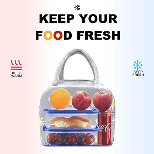 Sonuimy Insulated Lunch Bag Women, Reusable Cute Tote Lunch Box Grey/White