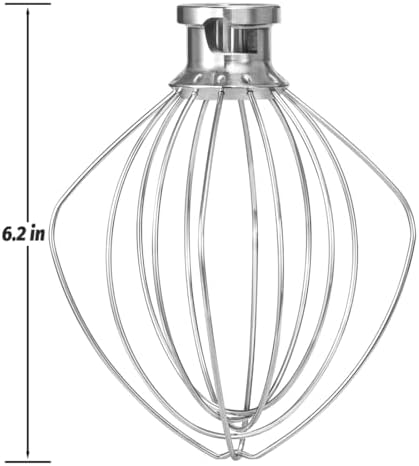 K45WW Dishwasher Safe Whisk Attachment Fits 4.5 Quart and 5 QT KitchenAid Tilt-Head Stand Mixer Stainless Steel 6 Wires Whip for Egg Heavy Cream Beater, Cakes Mayonnaise