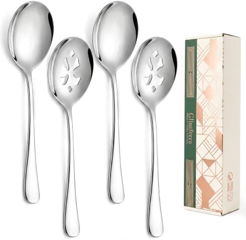 10" Large Serving Spoons Set, 4 PCS 2 Solid & 2 Slotted