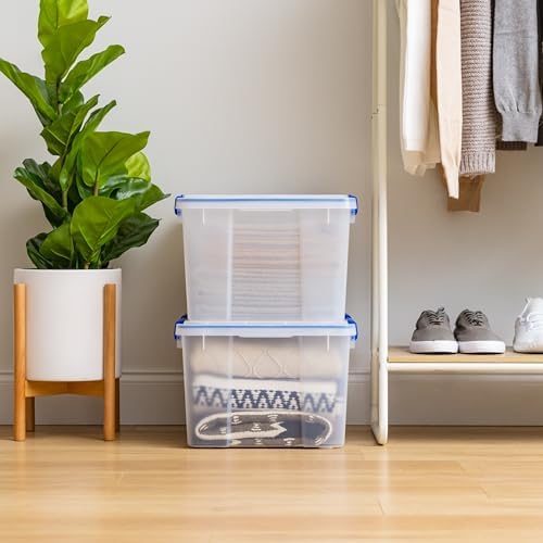 IRIS USA 2-Pack 44 Qt Storage Bins with Gasket Lids, Clear/Blue