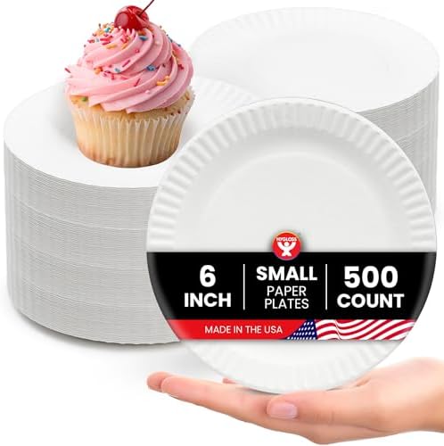 Hygloss Paper Plates 6-Inch, 500 Count, White, Uncoated, Microwave Safe