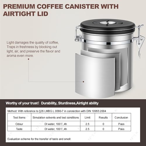 ShanSon Coffee Canister Airtight, Stainless Steel Bean Storage Container with Date Tracker & Scoop, Grounds Sugar Flour Tea Cereal Fits Kitchen Pantry, Ideal Gift for Coffee Lovers,16oz,Silver