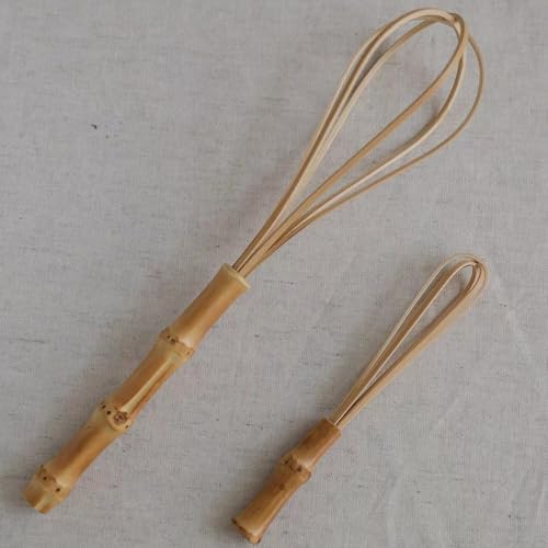 Handmade Bamboo Whisk, Uncoated Wooden Whisk Set for Cooking
