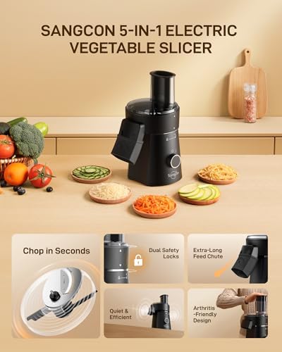 Sangcon 5-in-1 Electric Cheese Grater and Vegetable Slicer for Block Cheese