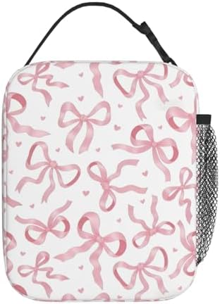 Pink Bow Tie Insulated Lunch Box for Kids, Small Cooler Lunch Bag lunchbox for School, Toddler Lunch Box for Girls, Waterproof Durable Portable Lunch Tote Bag Food Container for Travel Picnic Work