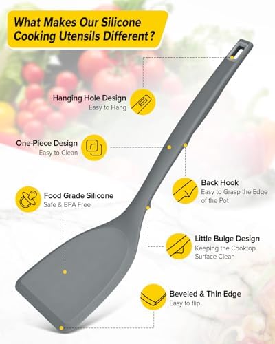 BUNDLEPRO Silicone Cooking Utensils Set, 4 Pcs Spatula and Spoon Set, Gray