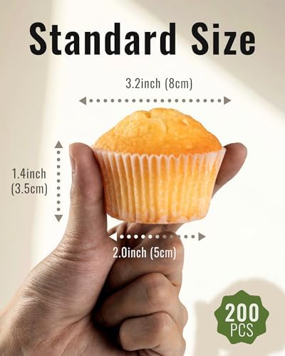 Bake Choice 200pcs Standard Cupcake Liners for Baking, White Muffin Liners