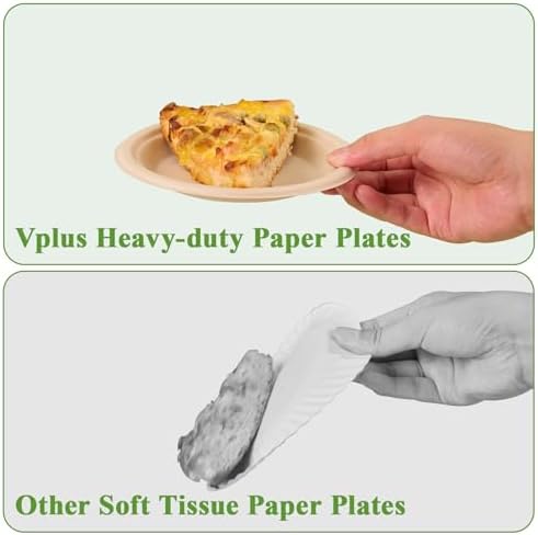 Vplus 125 Pack Compostable Bagasse Paper Plates 6 inch, Nature