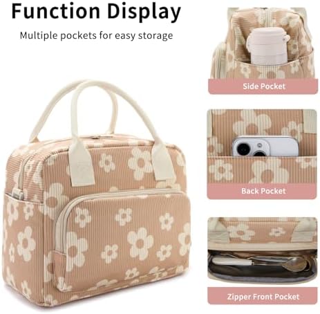 Lunch Bag Women Lunch Box for Women Adult Cute Insulated Lunch Bag Lager Cooler Lunch Tote Bags for Work Picnic (Brown-Flower)