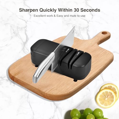 Professional Knife Sharpener Tool, Electric Knife Sharpener for Home, 2-Stages Scissors Knives Quick Sharpening & Polishing for Kitchen, Black