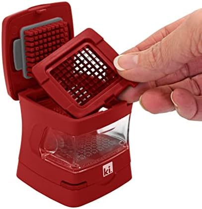 Garlic-A-Peel Garlic Press, Crusher, Cutter, Mincer, and Storage Container - Includes Silicone Garlic Peeler - Easy to Clean - Stainless Steel Blades – (Red), standard