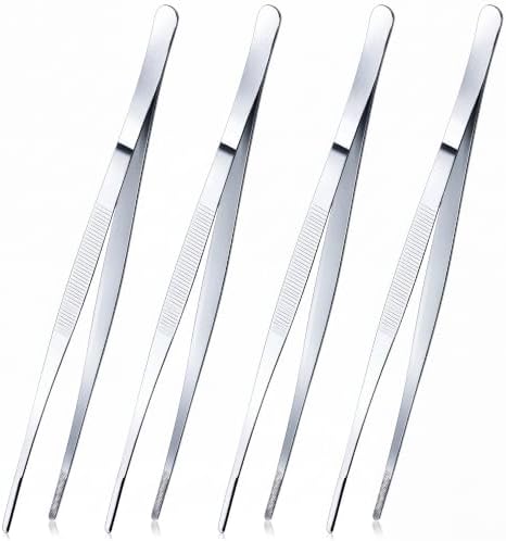 Yaomiao 4 Packs 12 Inch Cooking Tweezers Bar Kitchen Tongs, Silver