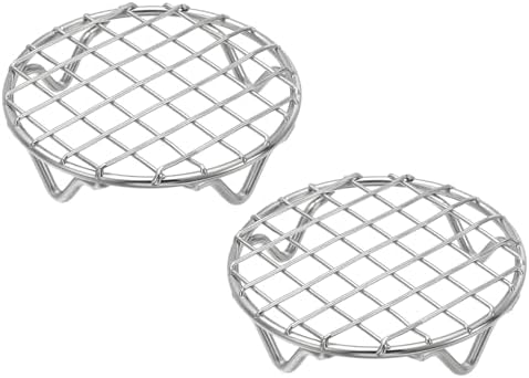 uxcell 2 Pcs Round Cooking Rack 3.9 Inch Dia Stainless Steel Wire Cooling Steamer Rack for Baking Canning Cooking Roasting Cooling Grilling Drying, Silver
