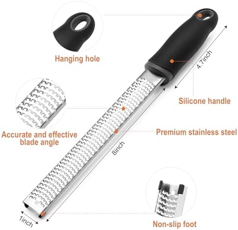 Kaishun Stainless Steel Zester Grater for Lemon, Lime & Cheese, Black