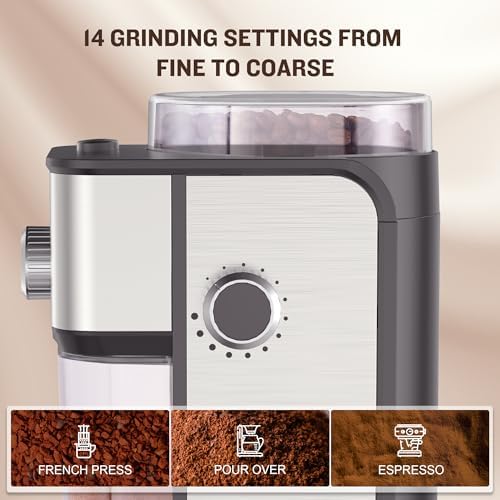 AYCHIRO Burr Coffee Grinder, Adjustable Coffee Bean Grinder Electric with 14 Grinding Settings,2-12 Cups for Espresso, Drip Coffee and French Press