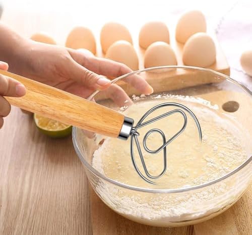 Danish Dough Whisk Stainless Steel Wood Handle for Sourdough Bread