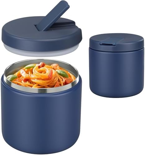 Pawtong 19oz Insulated Vacuum Food Jar with Buckle Lid Wide Mouth Soup Thermo for Hot Food Kids Leakproof Stainless Steel Lunch Container- Blue