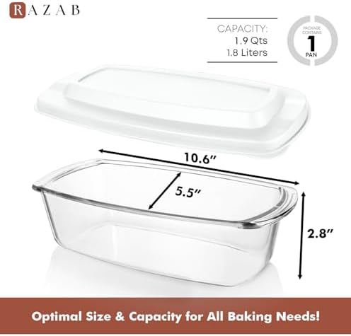 Razab 7.6 Cups / 1800 Ml / 1.9 Qt Large Glass Bread Baking Pans with Lids