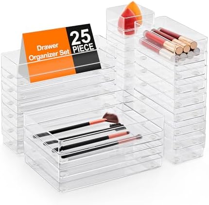 SMARTAKE 25 PCS Drawer Organizer, 4-Size Desk Drawer Organizer Trays