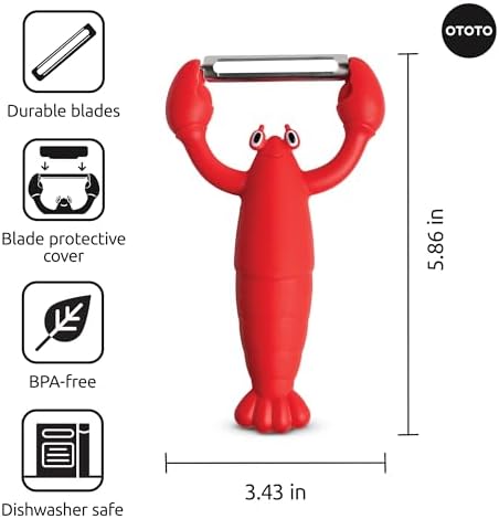 OTOTO Clawy Lobster Vegetable Peeler – Funny Potato Peeler, Ergonomic Veggie Peeler, Sharp Stainless Steel Blade, Peelers for Kitchen, Cute Kitchen Gadgets